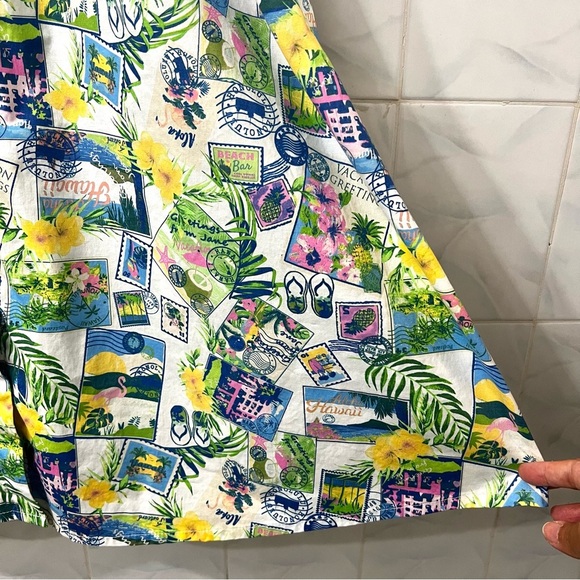 Studio Park S Petite Cotton Postcard Hawaii Vacation Short Sleeve Shirt Dress - Picture 6 of 12